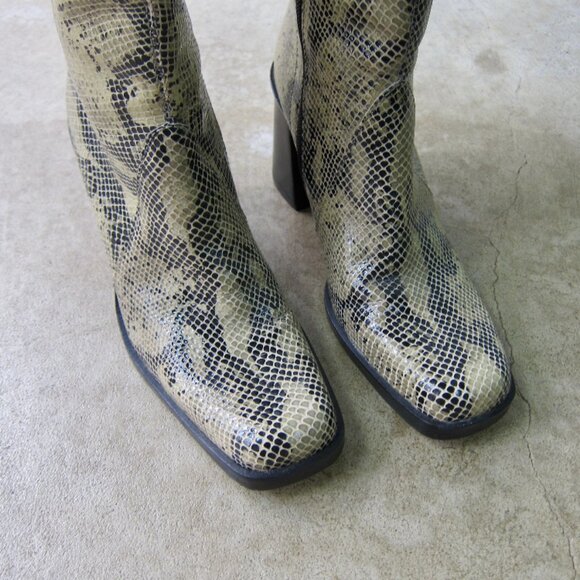Snakeskin Leather Boots Midcalf Neutral Tan - Picture 3 of 10